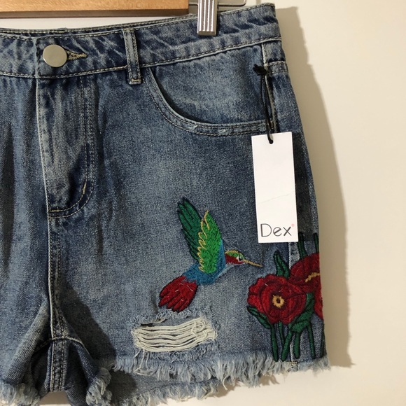 NWT Dex Embroidered Cut Off Ripped shorts blue 28 - Picture 2 of 10